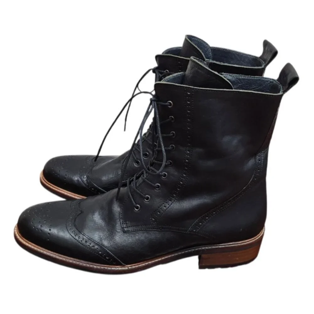 DuoBoots UK Men’s EU 43 Black Leather Brogue Lace Up Ankle Boots